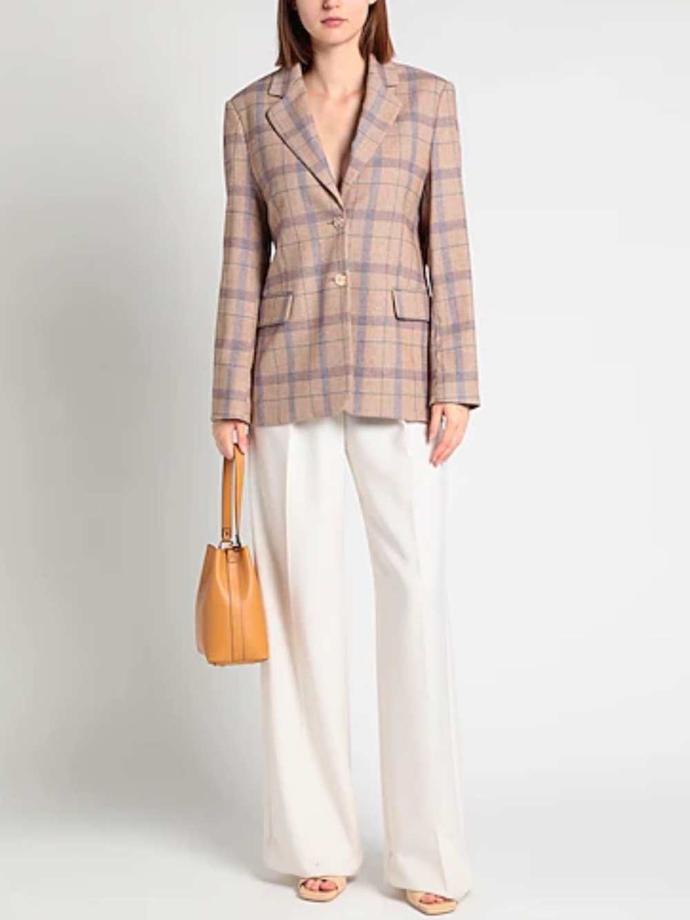 Maje Prince of Wales Check Blazer Suit Jacket Beige Purple Size 36 Small NWT